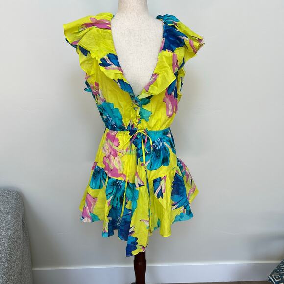 MILLY CABANA Women's Dana Floating Cosmos Dress Size S In Jux Neon Yellow - Picture 5 of 15
